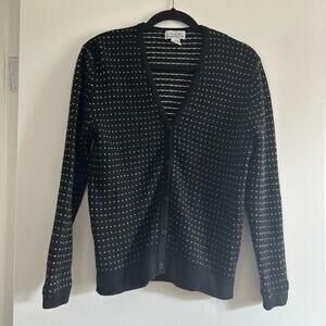 Ardi K Designer Collection 100% Cashmere Cardigan – Black/White Dot Knit –Size L